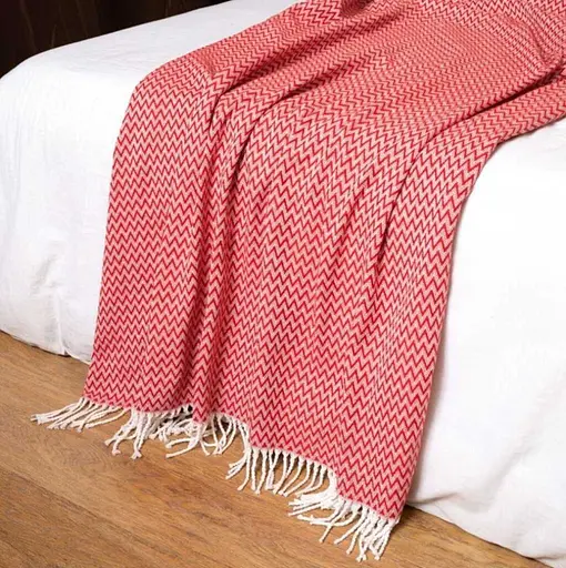 Плед бавовняний Vladi Валенсія Антоніо 140х200 біло-червоний - фото 1