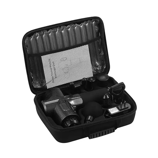 Перкуссионный массажер Rlaxyoo S3 Массажный пистолет (6 насадок + кейс) 2400 мАч 30 режимов (Черный) - фото 2