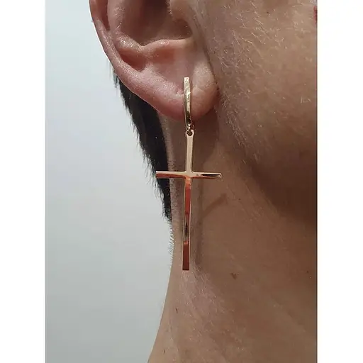 Золотая моносерьга Крестик. 231504505.5 - фото 2