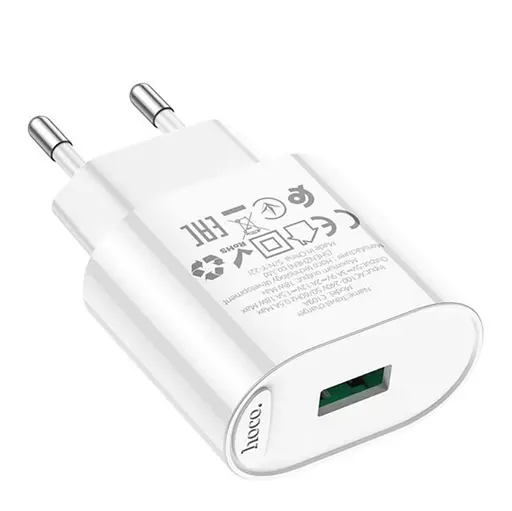 Зарядное устройство 18 Вт Hoco C109A универсальное сетевое зарядное устройство блок питания 1 USB 3 А Quick Charge 3.0 Белый - фото 4