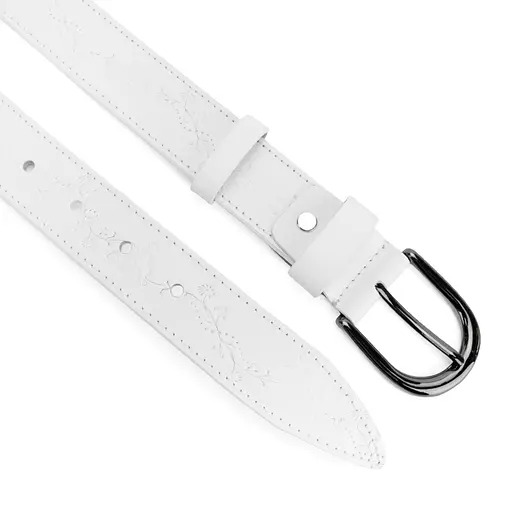 Ремень кожаный женский SF-3531 (130 см) белый с цветами - фото 3