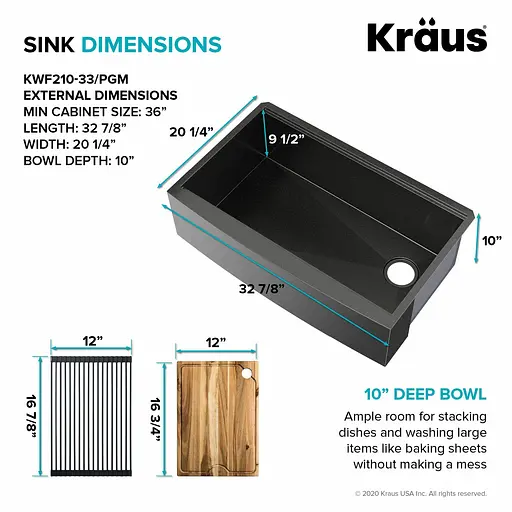 Кухонна мийка Kraus Kore KWF210-33/PGM, Графит - фото 6
