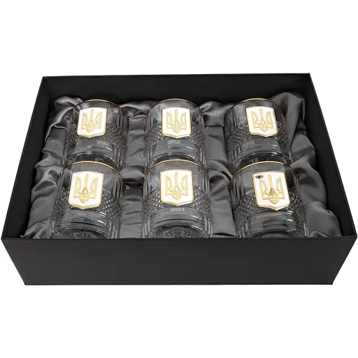 Подарунковий набір склянок Boss Crystal "Тризуб" з золотими и срібними накладками