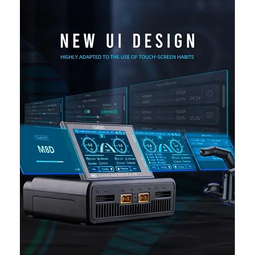 Двухканальное зарядное устройство ToolKitRC M8D 1600W 50A для FPV 1-8S черный (18759) - фото 9