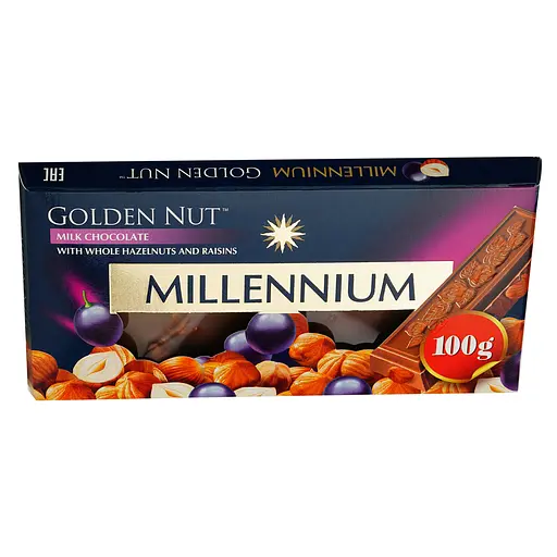 Уценка. Шоколад молочный Millennium Gold с целыми лесными орехами и изюмом 100 г - фото 2