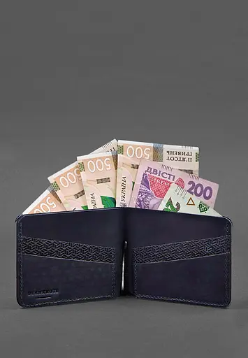 Кожаный портмоне 4.4 (с зажимом) синий Crazy Horse карбон - фото 4