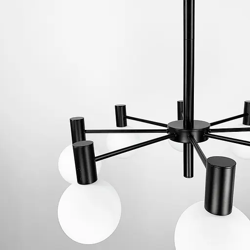 Сучасна чорна люстра з білими плафоном на 8 ламп Line.F MJ 89/8 BK+WT - фото 2