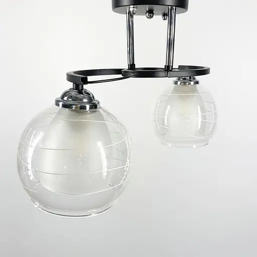 Стельова люстра в чорному корпусі на 2 подвійних плафони у корпусі 45 см | Арт. 6634/2 BK | Line F - фото 2