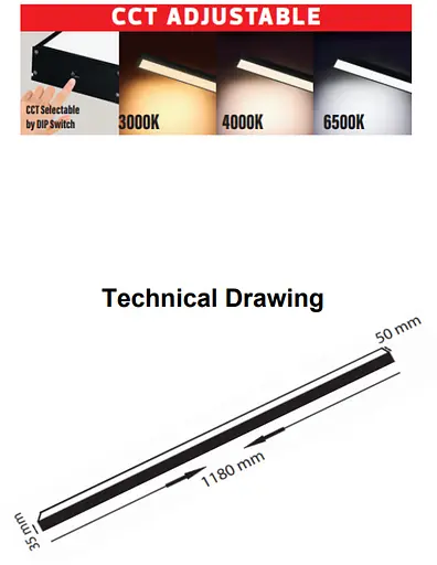 Лінійний світлодіодний світильник Horoz Electric Fortis-30 3CCT 30W 019-068-1030 чорний 3000/4200/6400К - фото 2