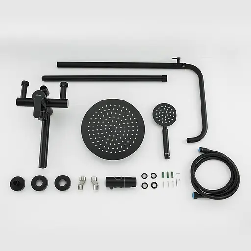 Душевая система Frap F24801-6, поворотный излив - переключатель на лейку, 1 режим, Черный матовый - фото 4