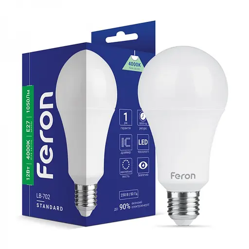 Лампа свiтлодiодна Feron LB-702 A60 230V 12 Вт E27 4000K (25978)