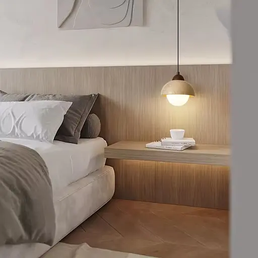 Світильник із підвісним травертиновим корпусом білим плафоном та дерев'яною фурнітурою Ø15х17 см Line F ST002-150 - фото 5