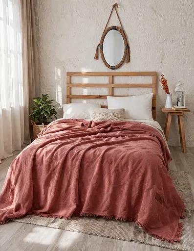 Покривало-плед Cotton TURComFor coral євро 240х260 см муслін TC303375993 - фото 2