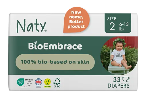 Одноразові дитячі підгузки BioEmbrace Розмір 2, 3-6 кг. 33шт. в уп. NATY