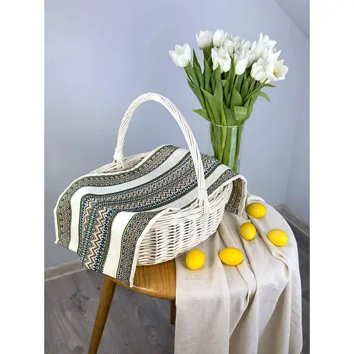 Пасхальное полотенце льняное для корзины Рандеву 45х30 см Синий - фото 2