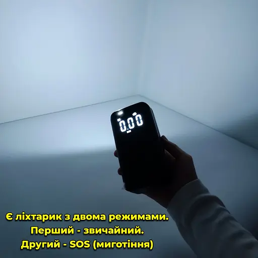 Портативный компрессор с дисплеем, фонариком. Аккумуляторный. Питание от прикуривателя + заряд Type-C. 3 насад - фото 15