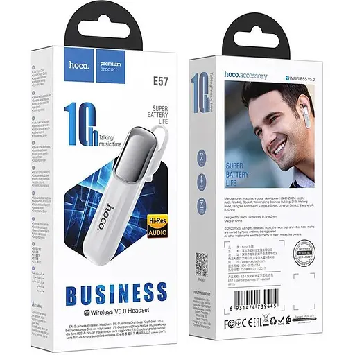 Блютуз-гарнитура Hoco Essential business BT headset E57 белая - фото 2