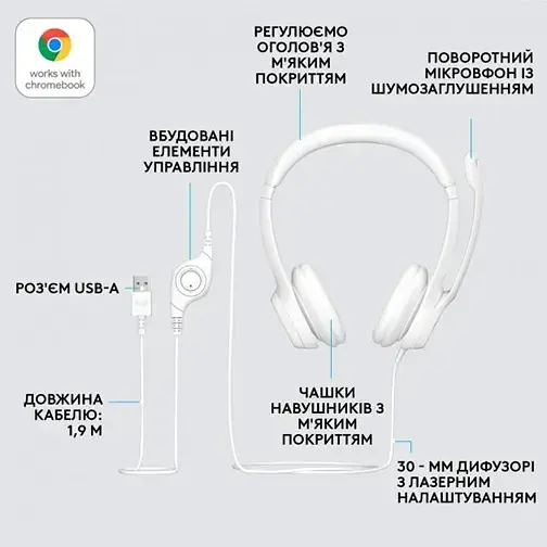 Гарнитура Logitech USB H390 (981-001286) White (6857749) - фото 8