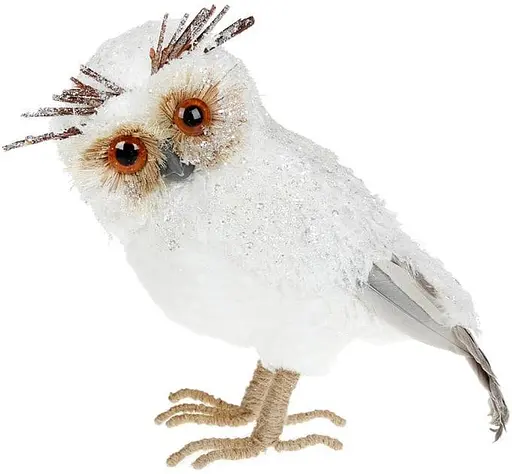 Новогодняя мягкая игрушка BonaDi Сова 24 см со стразами Декоративная фигурка Белая - фото 1