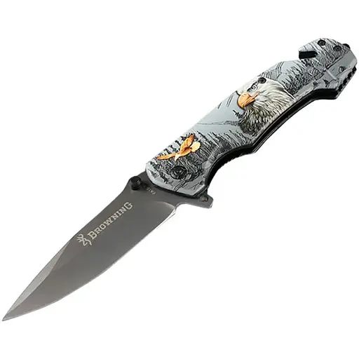 Ніж складний Browning-FA18 Hawk, ручка сталь з малюнком, довжина 230 мм, 300 гр, Box