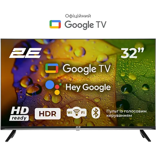 2E Телевізор 32" LED HD 60Hz Smart Google TV Black