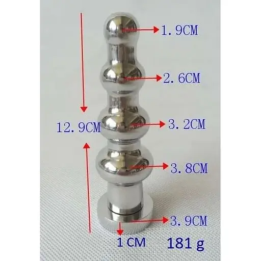 Рифлена анальна пробка з кристалом SKN-MS107 (довжина 12,9 см, діаметр 3.8 см, Вага 181 гр.), Срібний /Світло-рожевий - фото 3