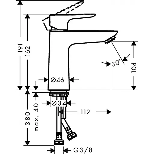 Смеситель для умывальника Hansgrohe Talis E 110 с донным клапаном push-open 71711000 Хром - фото 2