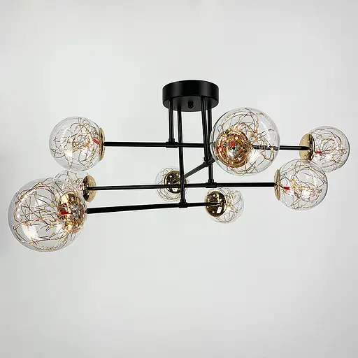 Черная LED люстра на 8 прозрачных плафонов со встроенными светодиодами Line.F K 26/8 BK - фото 1