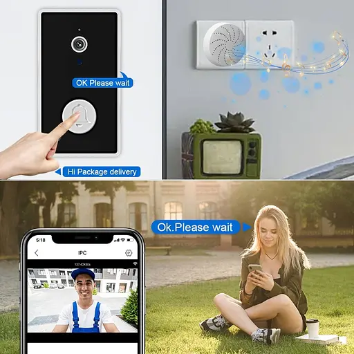 Відеодомофон Wifi на батарейках ААА з окремим бездротовим USB дзвінком Nectronix YE-B-01 (100840) - фото 3