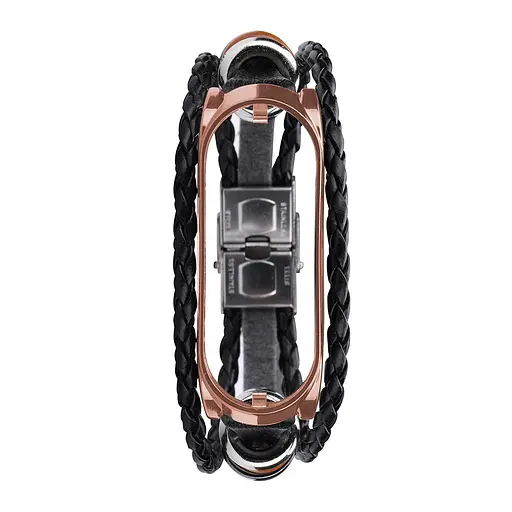 Ремешок винтажный Carprie для фитнес-браслета Xiaomi Mi Band 5 и 6 Type A Black rose gold - фото 5