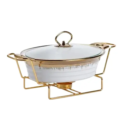 Марміт Yiwu HP1025 мармітниця з кришкою на підставці овальна 35x27x17 см Білий - фото 1