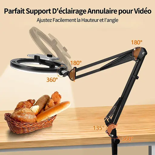 YAyusi Настольный кольцевой светильник со штативом, поворот на 360° гибкий настольный штатив для мобильного телефона - фото 5