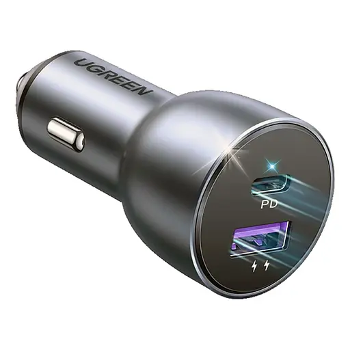 Автозарядка 2xUSB 36W USB-C+USB-A QC 3.0+ Косм. Серая CD213 UGREEN - фото 2
