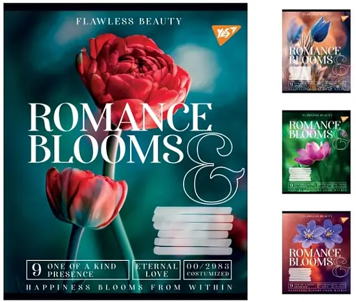Зошити учнівські 18 аркушів лінія. YES Romance blooms, 25 шт. в упаковці