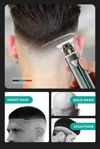 Тример-машинка акумуляторна для стриження волосся й бороди VGR V-009 (4 насадки) Чорний - фото 7