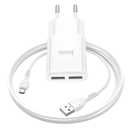 Зарядний набір Адаптер і кабель Micro USB Hoco C88A Star round dual port charger set білий - фото 1