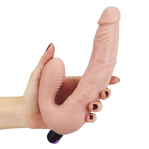Безремневой страпон с вибрацией LoveToy Rechargeable IJOY 21 см телесный - фото 2