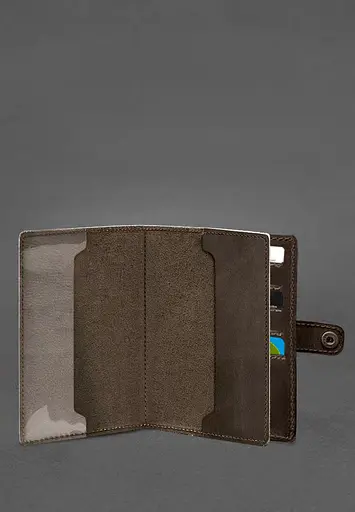 Кожаная обложка-портмоне для военного билета 15.0 темно-коричневая Crazy Horse - фото 3