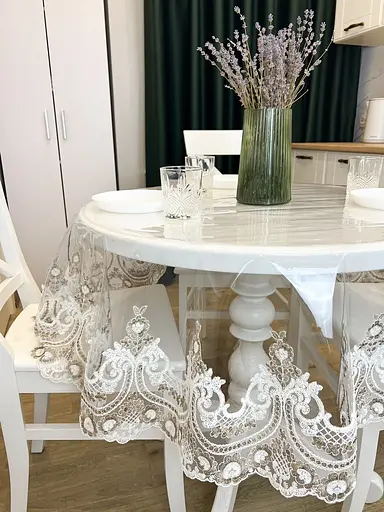 Силіконова скатертина з біло-кавовим мереживом Арка Elit 330х140 см - фото 10