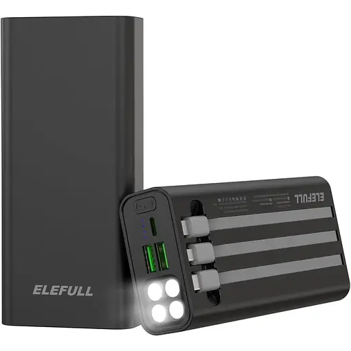 Зовнішній акумулятор ELEFULL ємністю 26800 мАч з вбудованим кабелем, невеликий зовнішній акумулятор з функцією швидкого заряджання