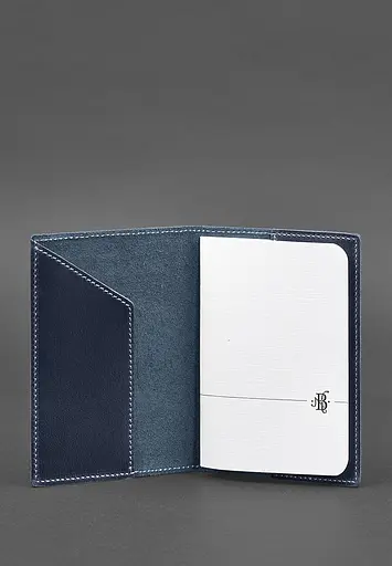 Кожаная обложка для паспорта с украинским гербом синяя - фото 3