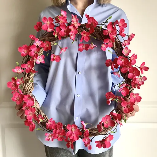 Венок декоративный весенний Hvoya Цвет райской яблони розовый 50 см - фото 2