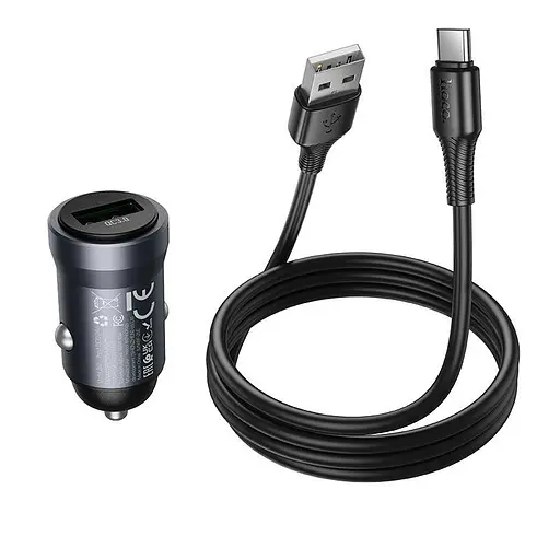 Адаптер автомобильный HOCO Energy single-port car charger Type-C set Z62 |1USB, 18W/3A, QC| - фото 3