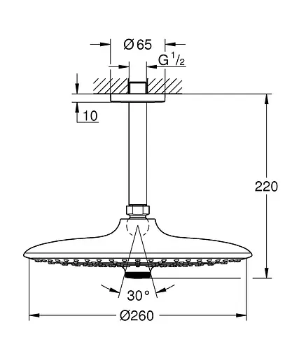 Верхній душ із стельовим кронштейном Grohe Euphoria 26461000, Хром - фото 3