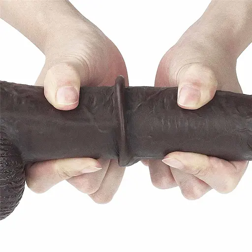 Фалоімітатор LoveToy Sliding Skin з подвійного матеріалу 23 см коричневий - фото 16