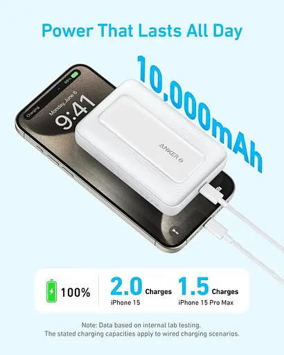 Магнитный Magsafe павербанк Anker A1684 10000 mAh с беспроводной зарядкой для iPhone УМБ белый - фото 4