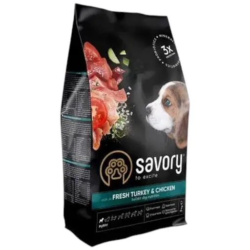 Сухой корм Savory Puppy для щенков всех пород, со свежей индейкой и курицей, 3 кг - фото 1