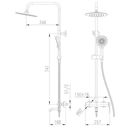Душова система TOPAZ LOFT TLF 32102-H75-C хромована настінна для ванної з верхньою та ручною лійкою - фото 6