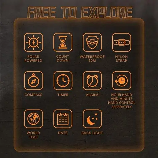 Мужские водостойкие тактические наручные часы North Edge Solar Compass (Черные) - фото 9