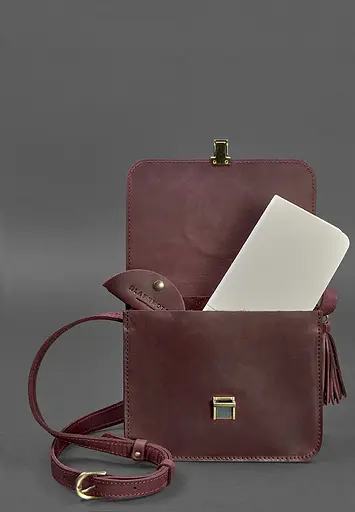 Шкіряна жіноча бохо-сумка Лілу бордова Crazy Horse - фото 3